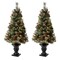 Set of 2/3 4ft/5ft/6ft Flocked Pinecone Christmas Potted Porch Tree With Warm White Lights